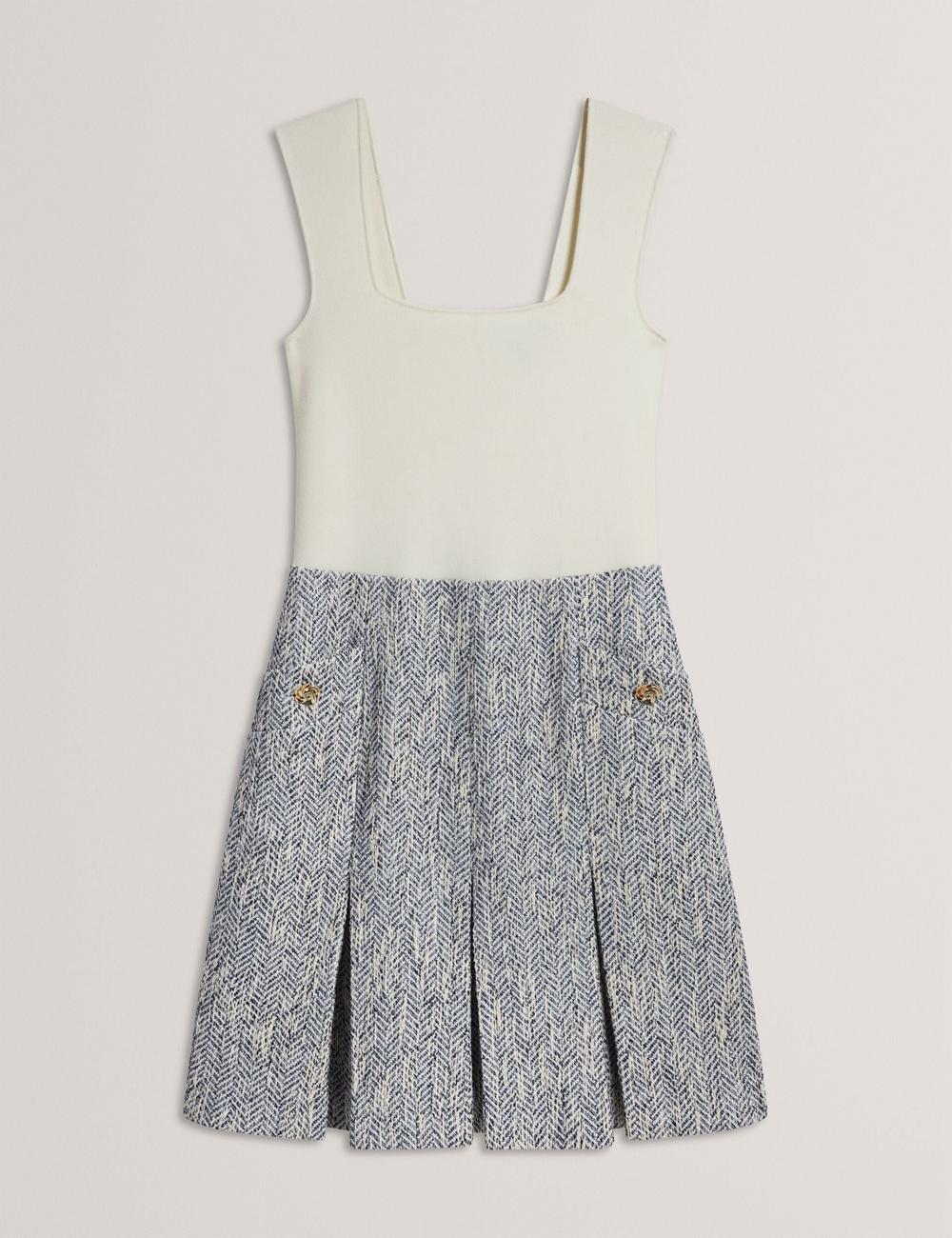 Ted Baker VULPAM - Sleeveless Knit Bodice Boucle Mini-jurk Dames Blauw | Belgium  854617-VRA