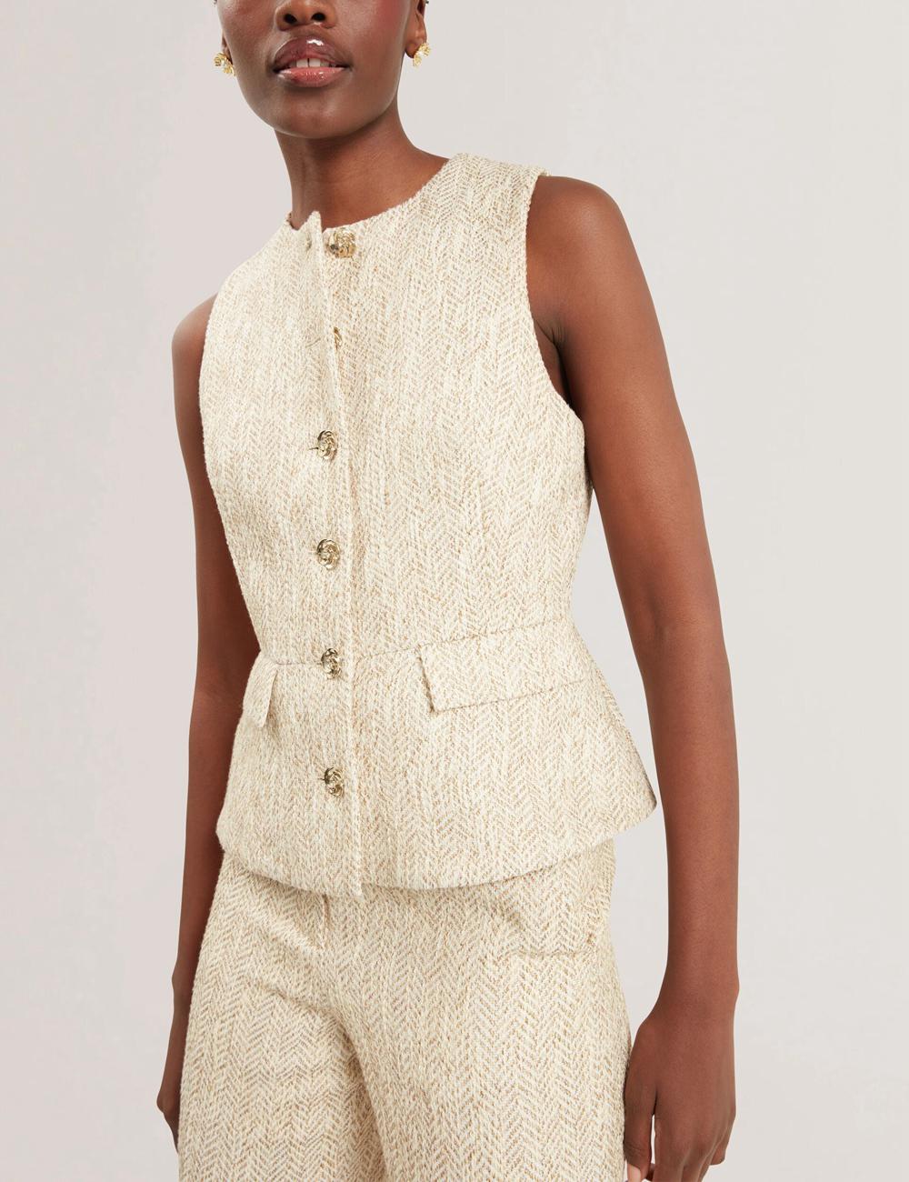 Ted Baker VULPAT - Boucle Herringbone Wide Leg Tailored Broek Dames Ivory | Belgium  749631-WID
