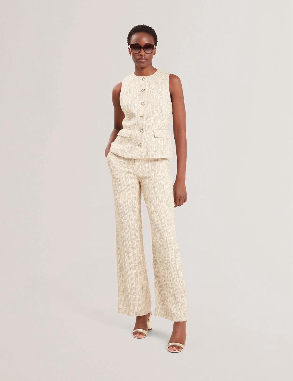 Ted Baker VULPAW - Boucle Herringbone Fitted Pak Gilet Dames Ivory | Belgium  426301-RUQ