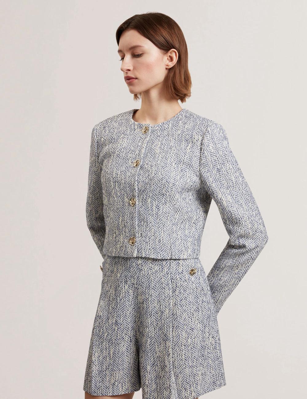 Ted Baker VULPA - Boucle Button-Up Cropped Tailored Jassen Dames Blauw | Belgium  961570-GOB