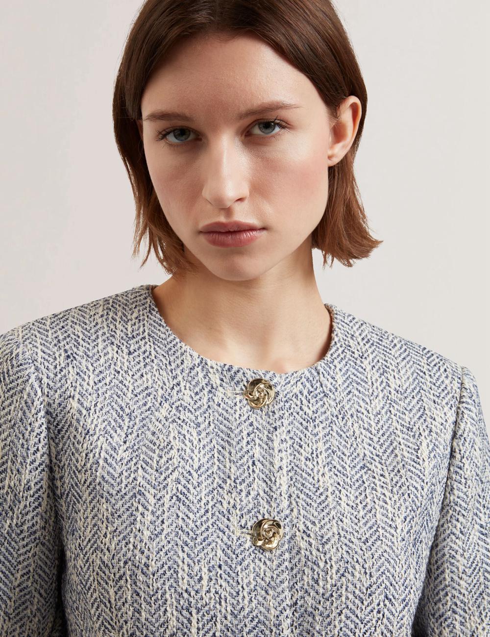 Ted Baker VULPA - Boucle Button-Up Cropped Tailored Jassen Dames Blauw | Belgium  961570-GOB
