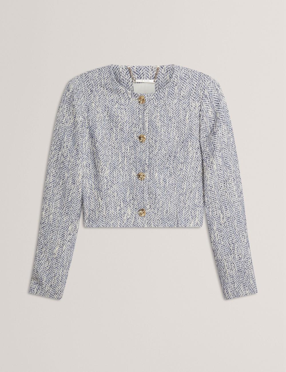 Ted Baker VULPA - Boucle Button-Up Cropped Tailored Jassen Dames Blauw | Belgium  961570-GOB