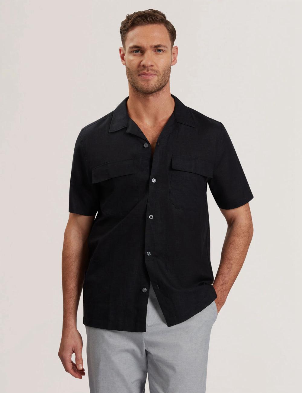 Ted Baker WHETHER - Short Sleeve Regular Fit Double Pocket Overhemd Heren Zwart | Belgium  927840-OWT