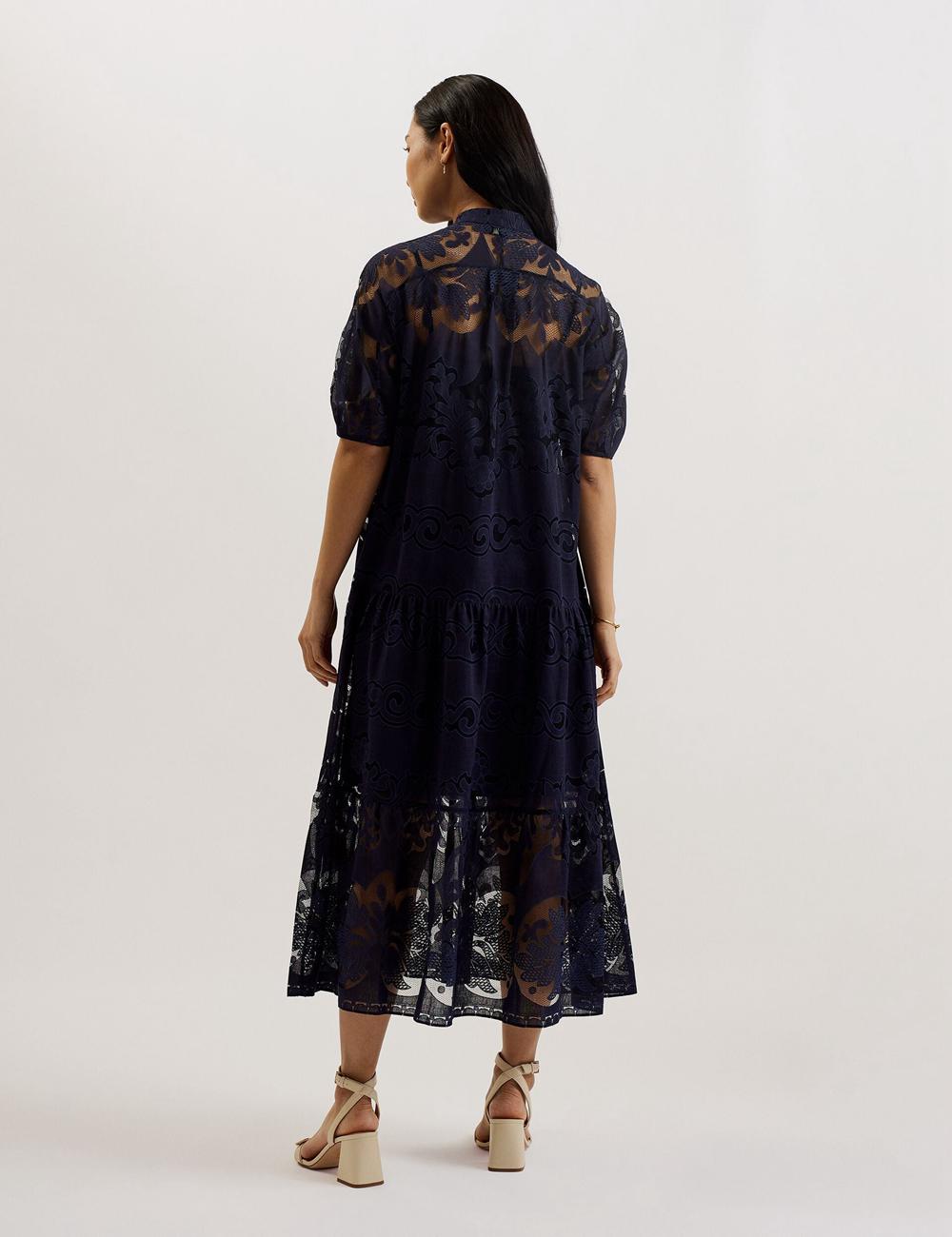 Ted Baker XATIVA - Lace Puff Sleeve Midi Shift Midi-jurk Dames Blauw | Belgium  247095-ZEX