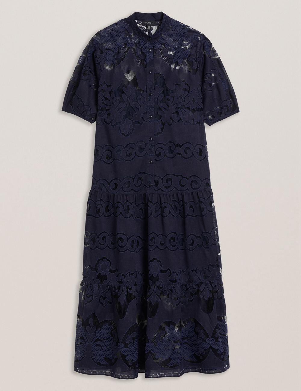 Ted Baker XATIVA - Lace Puff Sleeve Midi Shift Midi-jurk Dames Blauw | Belgium  247095-ZEX