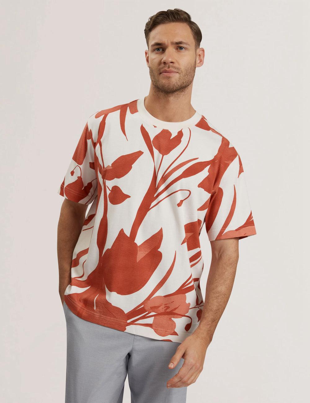 Ted Baker YIANNOS - Floral Print Heavyweight Cotton T-shirts Heren Rood | Belgium  642758-QBK
