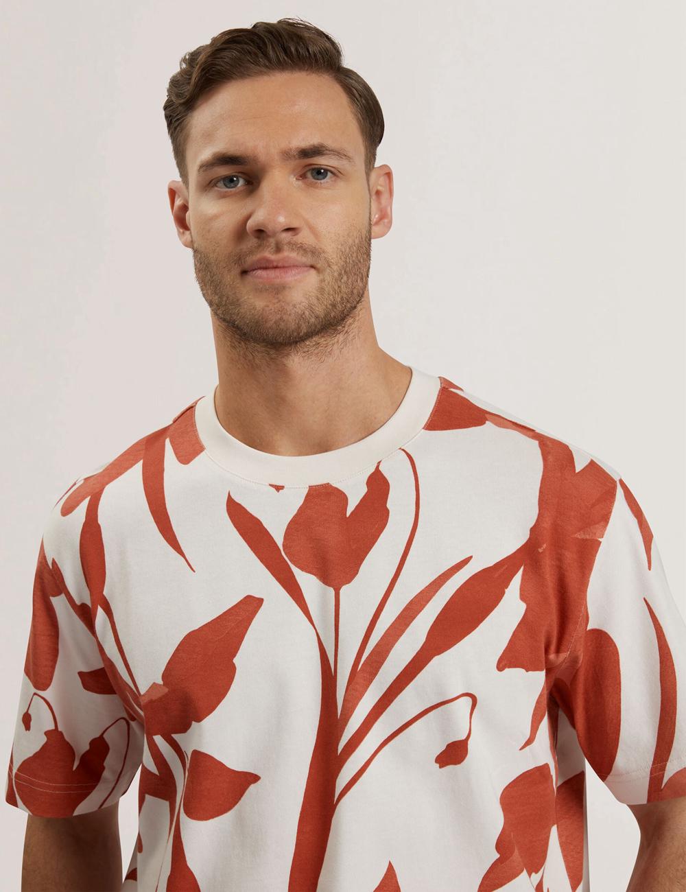 Ted Baker YIANNOS - Floral Print Heavyweight Cotton T-shirts Heren Rood | Belgium  642758-QBK