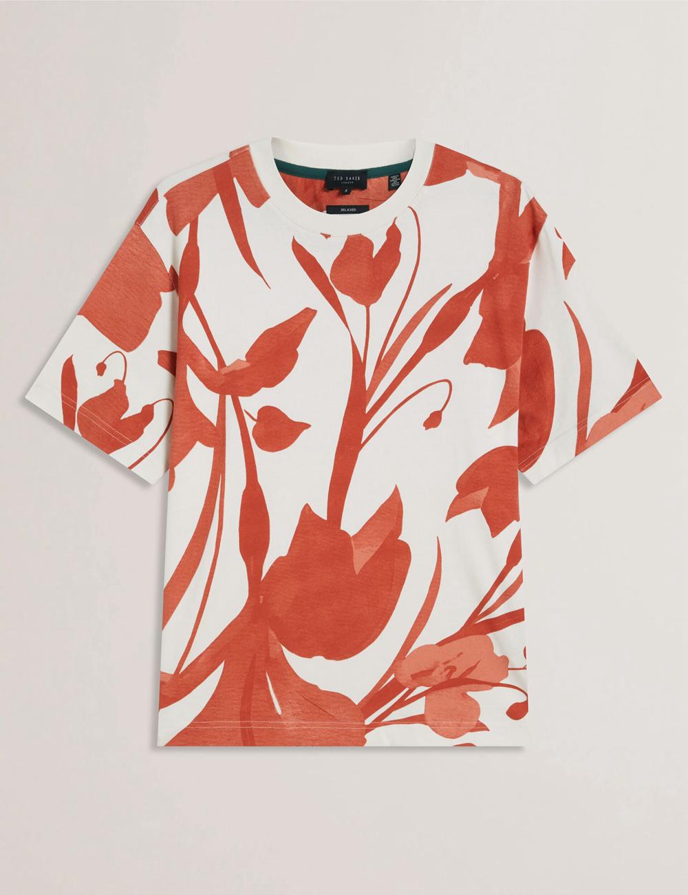 Ted Baker YIANNOS - Floral Print Heavyweight Cotton T-shirts Heren Rood | Belgium  642758-QBK
