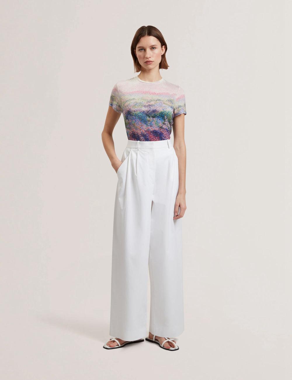 Ted Baker ZOZIA - Pleated High Waist Wide Leg Broek Dames Wit | Belgium  780652-ZUP