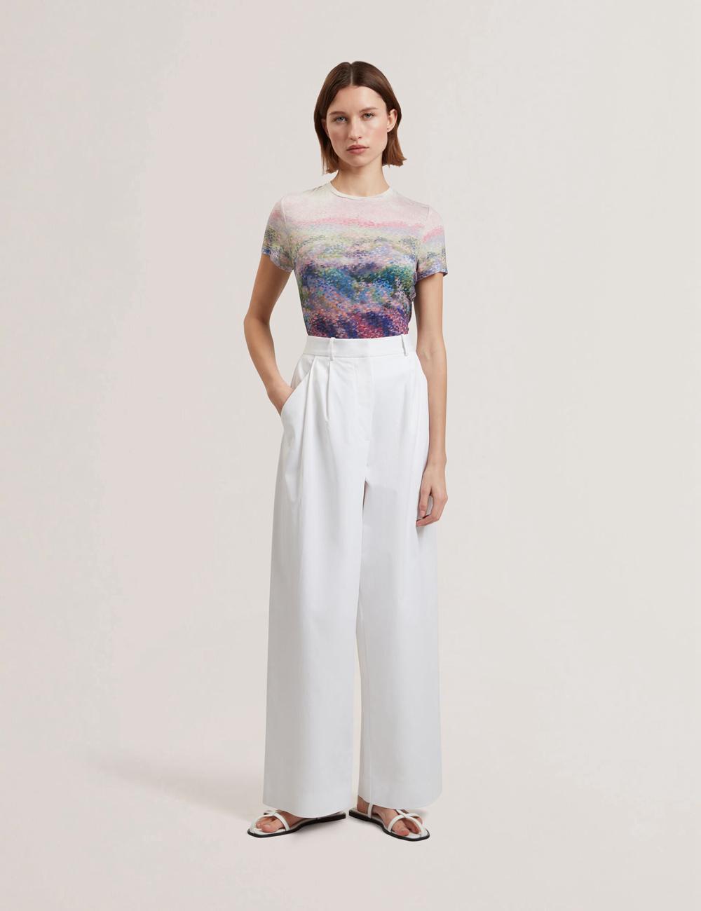 Ted Baker ZOZIA - Pleated High Waist Wide Leg Broek Dames Wit | Belgium  780652-ZUP